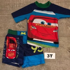 Disney Store Cars 3T Rash Guard and Swim Trunks
